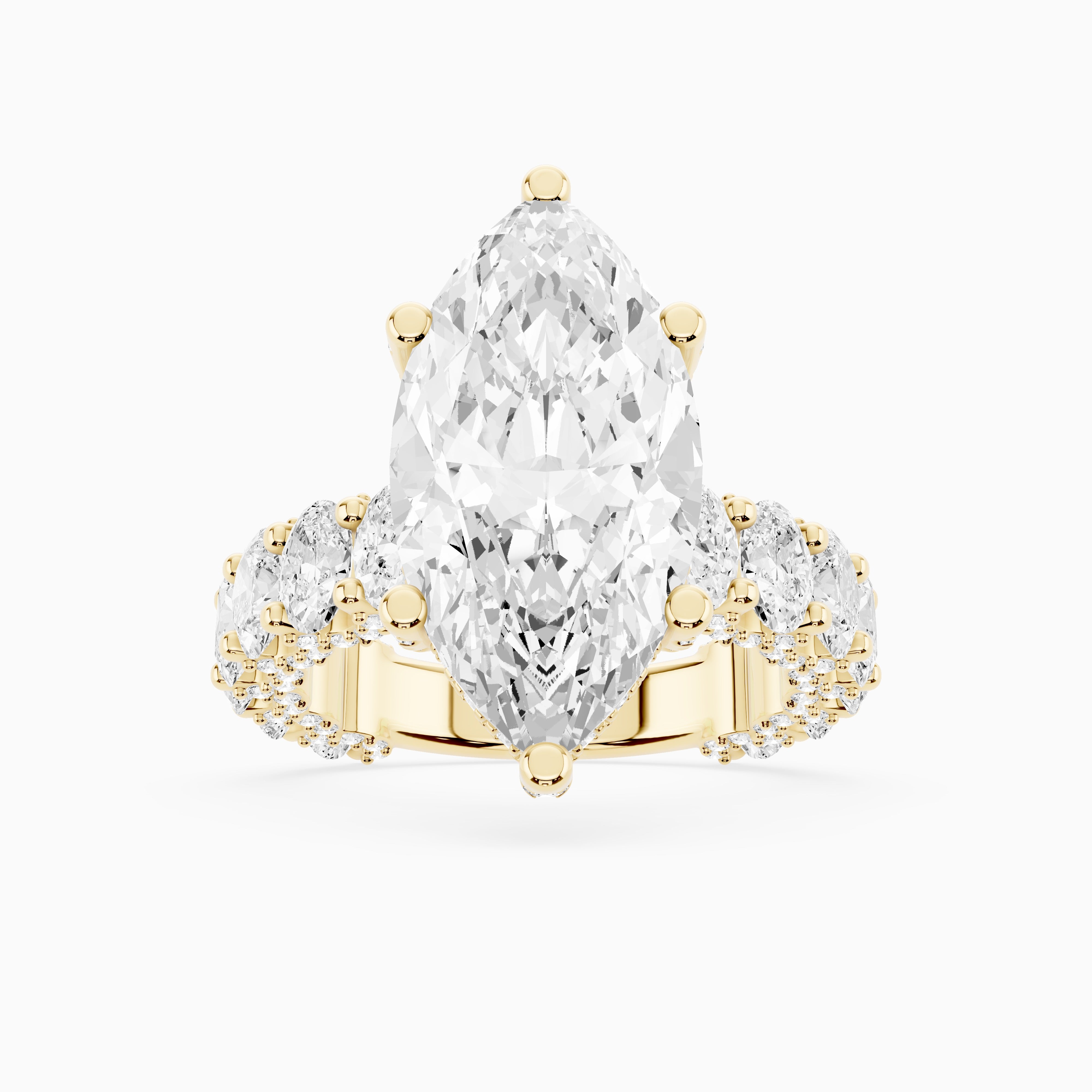 4 carat center stone marquise  shape in EF VS Eye Clean stone IGI certified diamond engagement ring handcrafted made in 14k gold