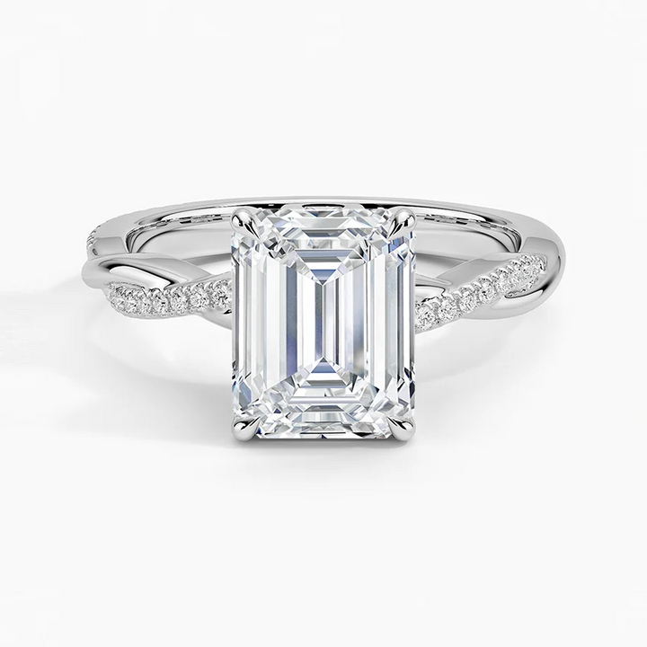 3 carat emerald center stone igi certified E VS engagement ring handcrafted in 14k gold