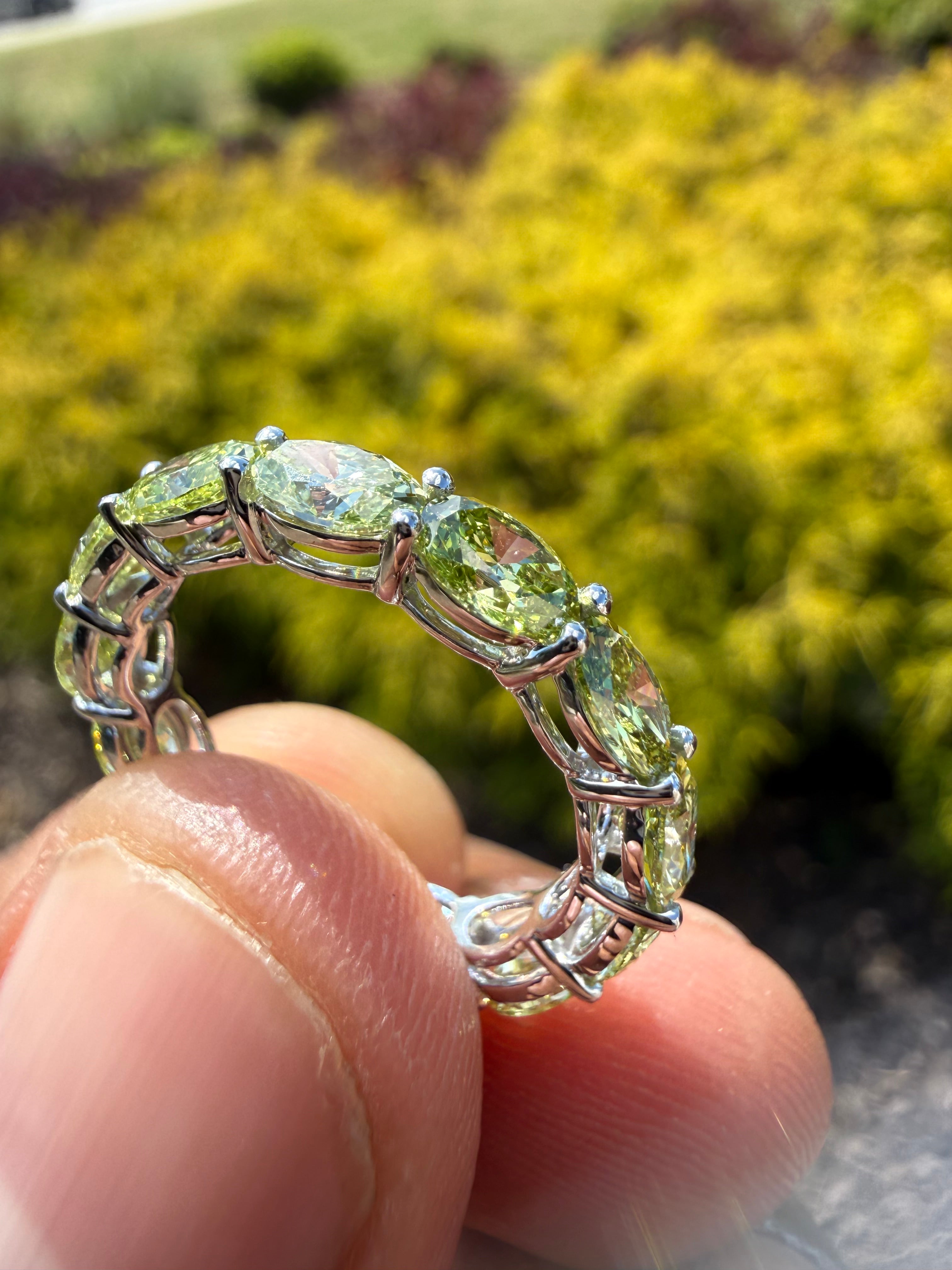 4  carat oval band fancy green ring  vvs  handcrafted ring made with 14k gold in grown diamond