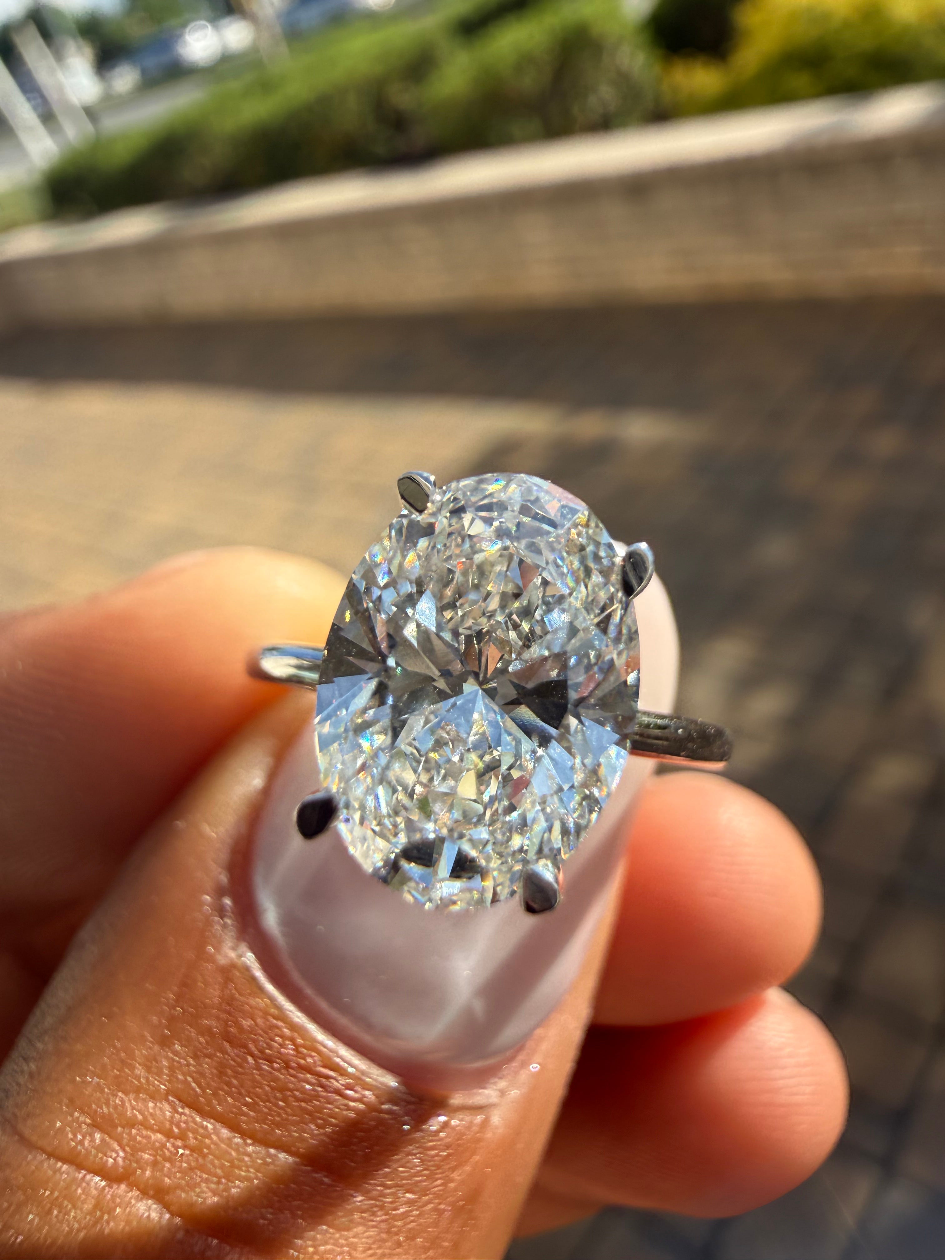 3 carat oval  cut ring cut E vs IGI certified 3 carat center stone with special cut  highly handcrafted in grown diamond 14k gold