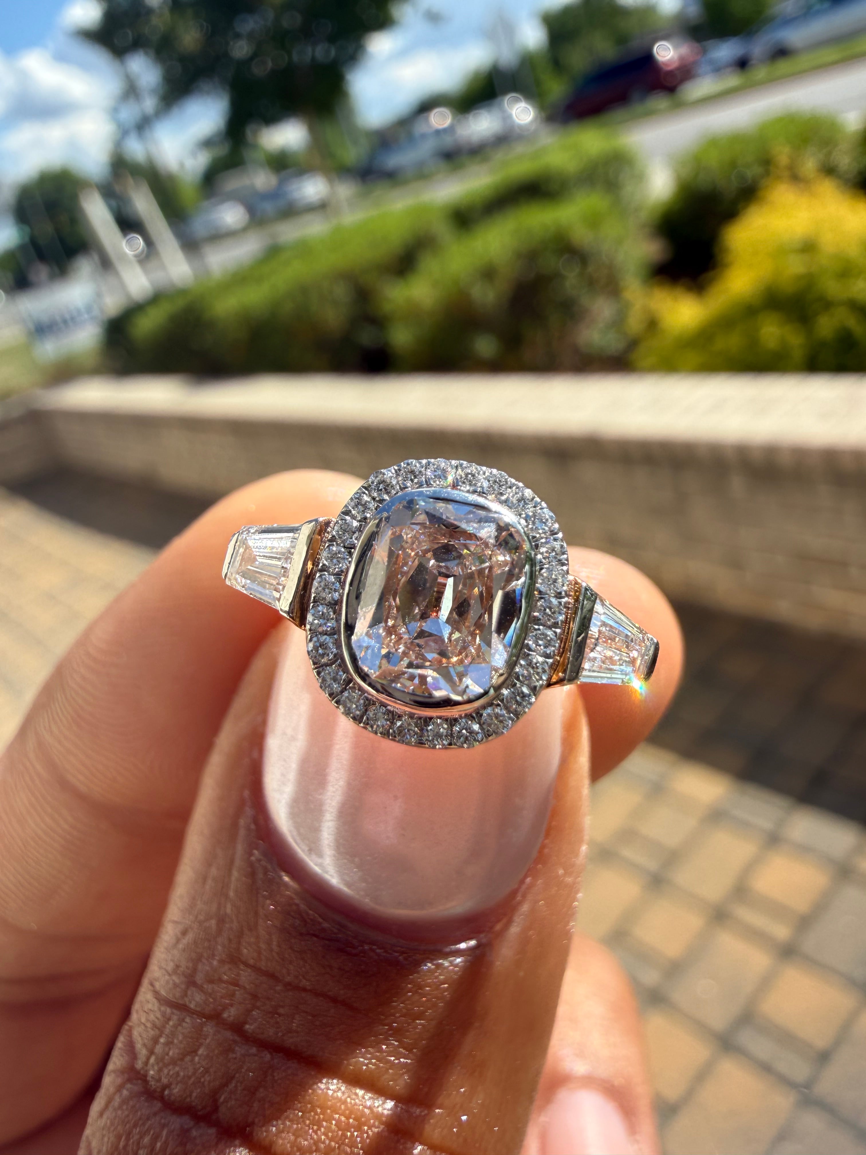 2 carat old mine cut E vs 1 IGI certified made with special cut on side carat handcrafted in grown diamond 14k gold