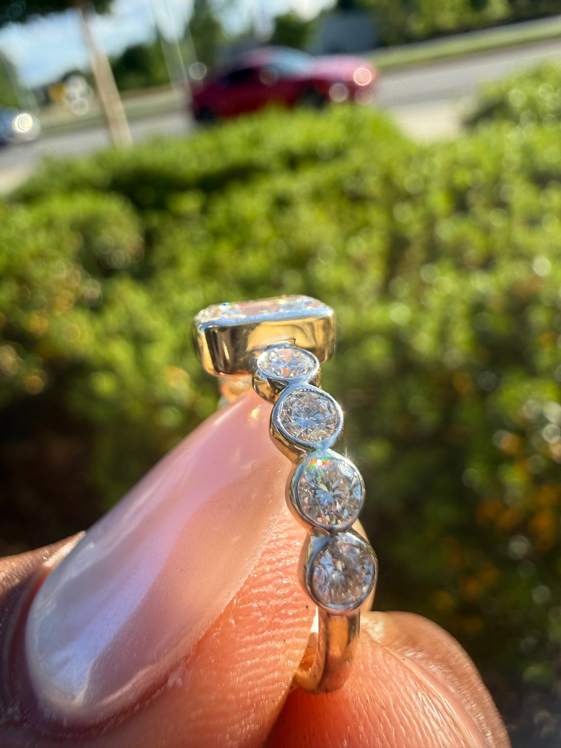 2 carat radiant cut special cut ring cut E vs IGI certified  stone with special cut on side stone highly handcrafted in grown diamond 14k gold ( made in gold )