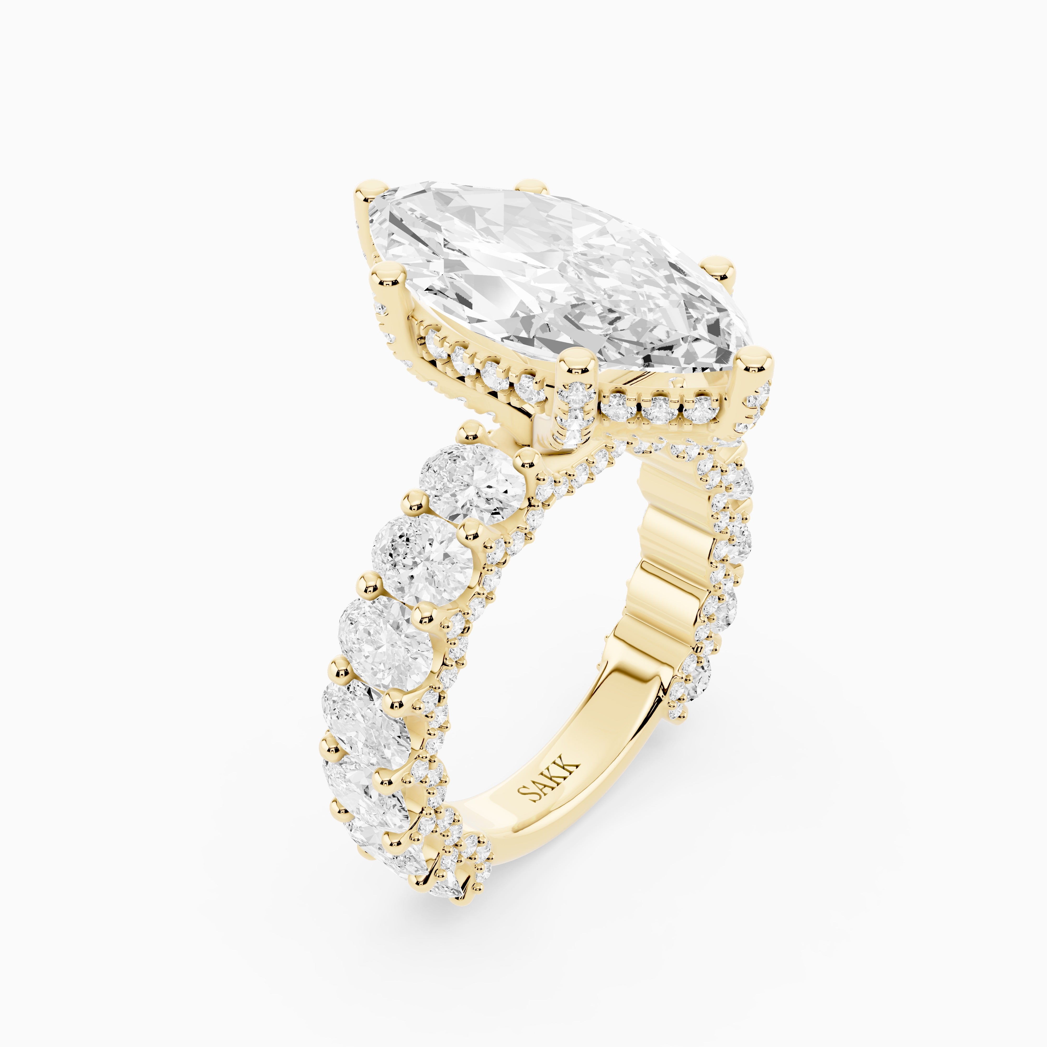 4 carat center stone marquise  shape in EF VS Eye Clean stone IGI certified diamond engagement ring handcrafted made in 14k gold