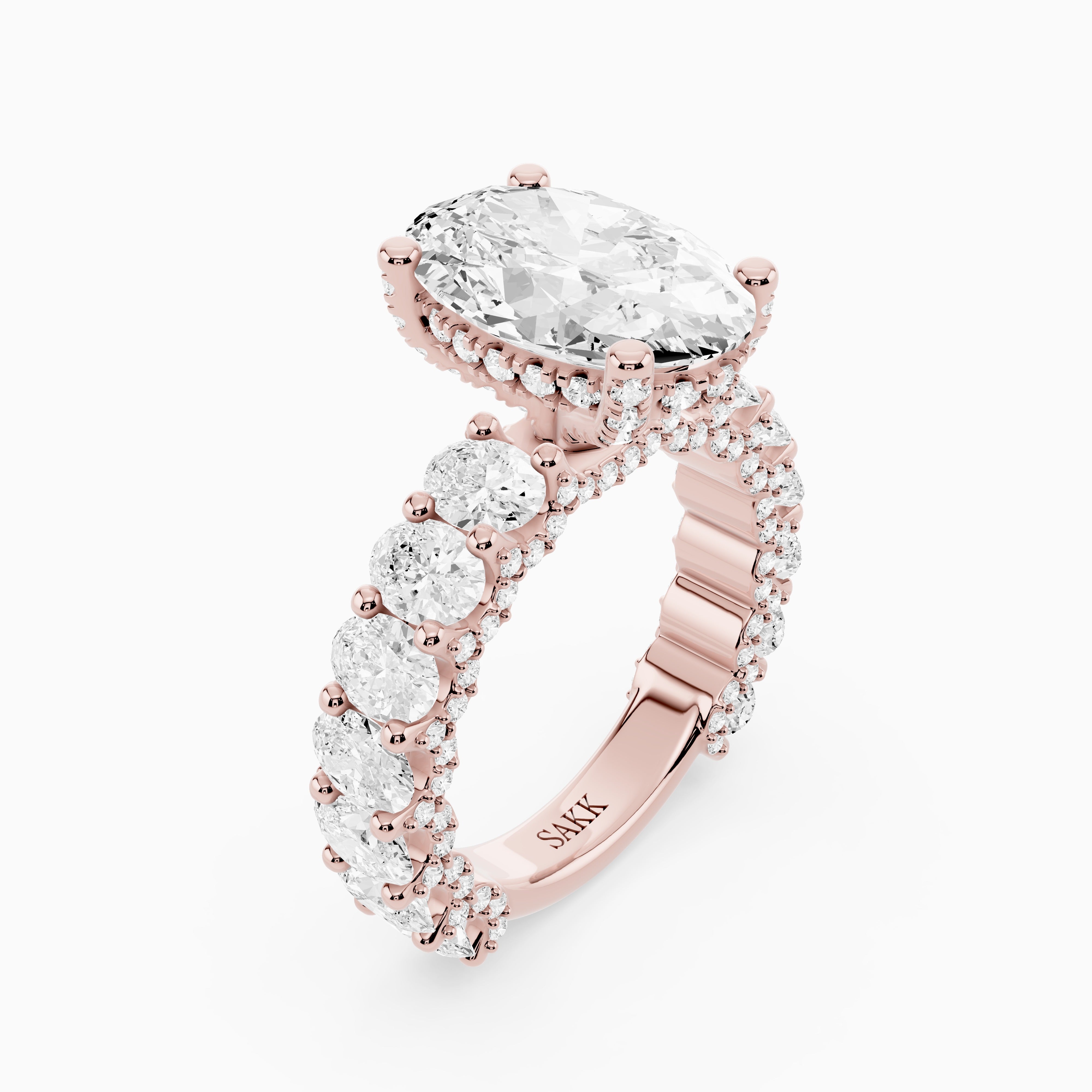 5 carat oval center stone oval   shape in EF VS Eye Clean stone IGI certified diamond engagement ring handcrafted made in 14k gold