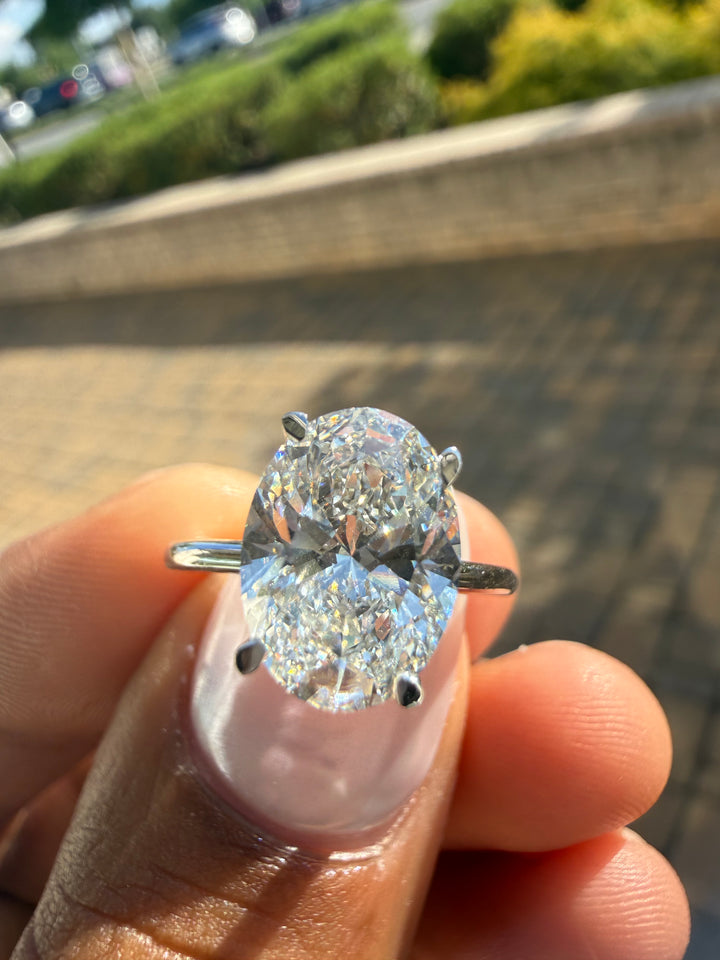 3 carat oval  cut ring cut E vs IGI certified 3 carat center stone with special cut  highly handcrafted in grown diamond 14k gold