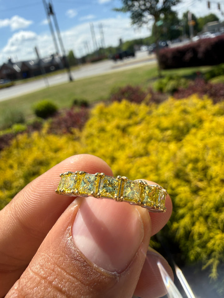 2.5 carat princess cut fancy yellow oval ring  handcrafted ring made with 14k gold in grown diamond