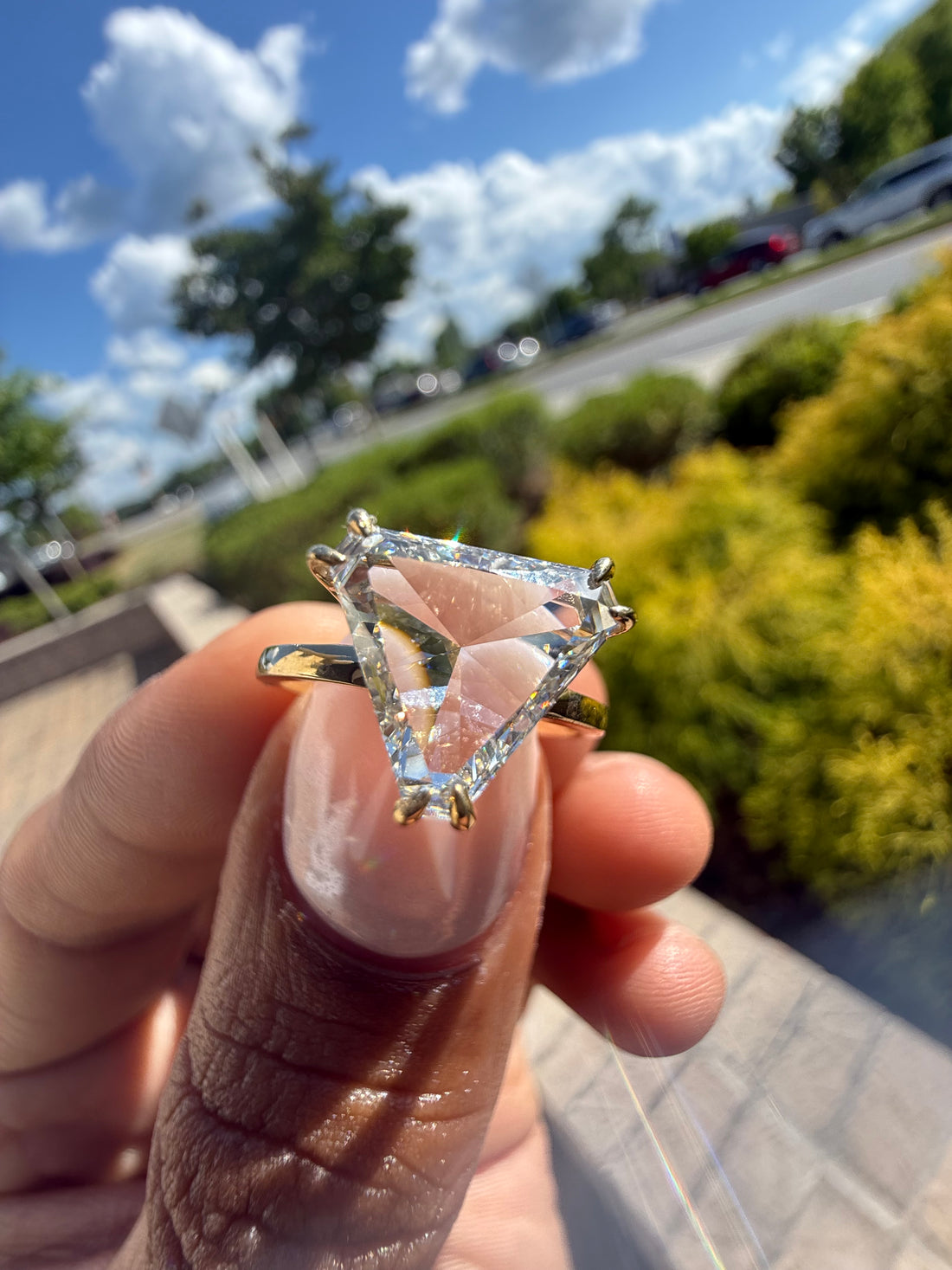 3 carat Traingle  cut E vs IGI certified made with special cut handcrafted in grown diamond 14k gold