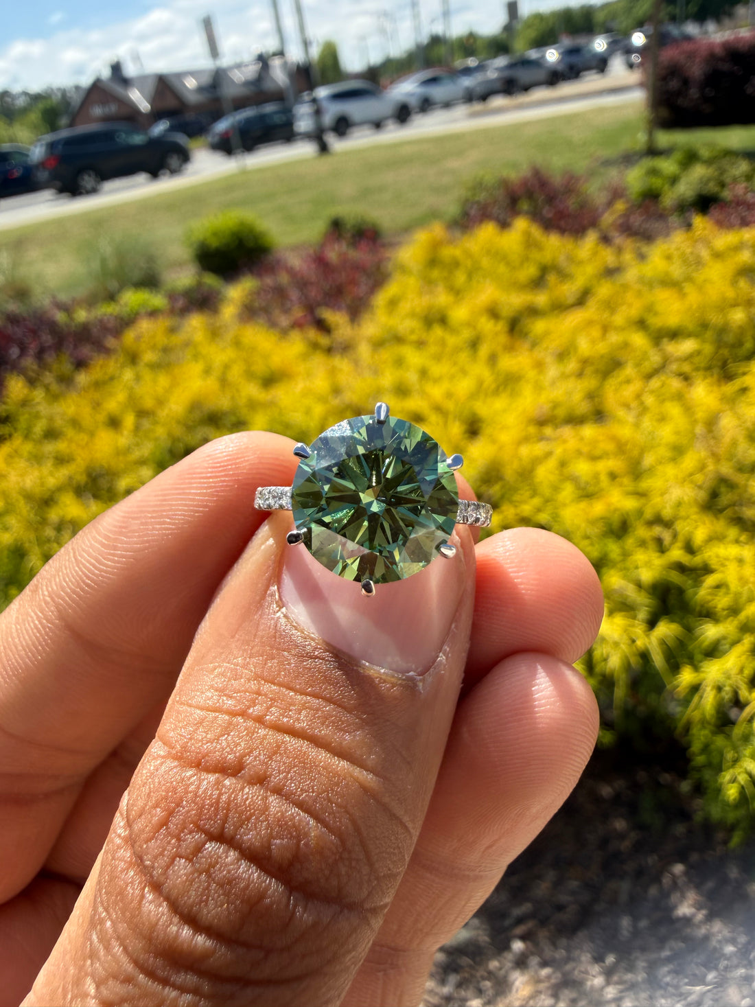 5.3 carat fancy green ring  handcrafted ring made with 14k gold in grown diamond