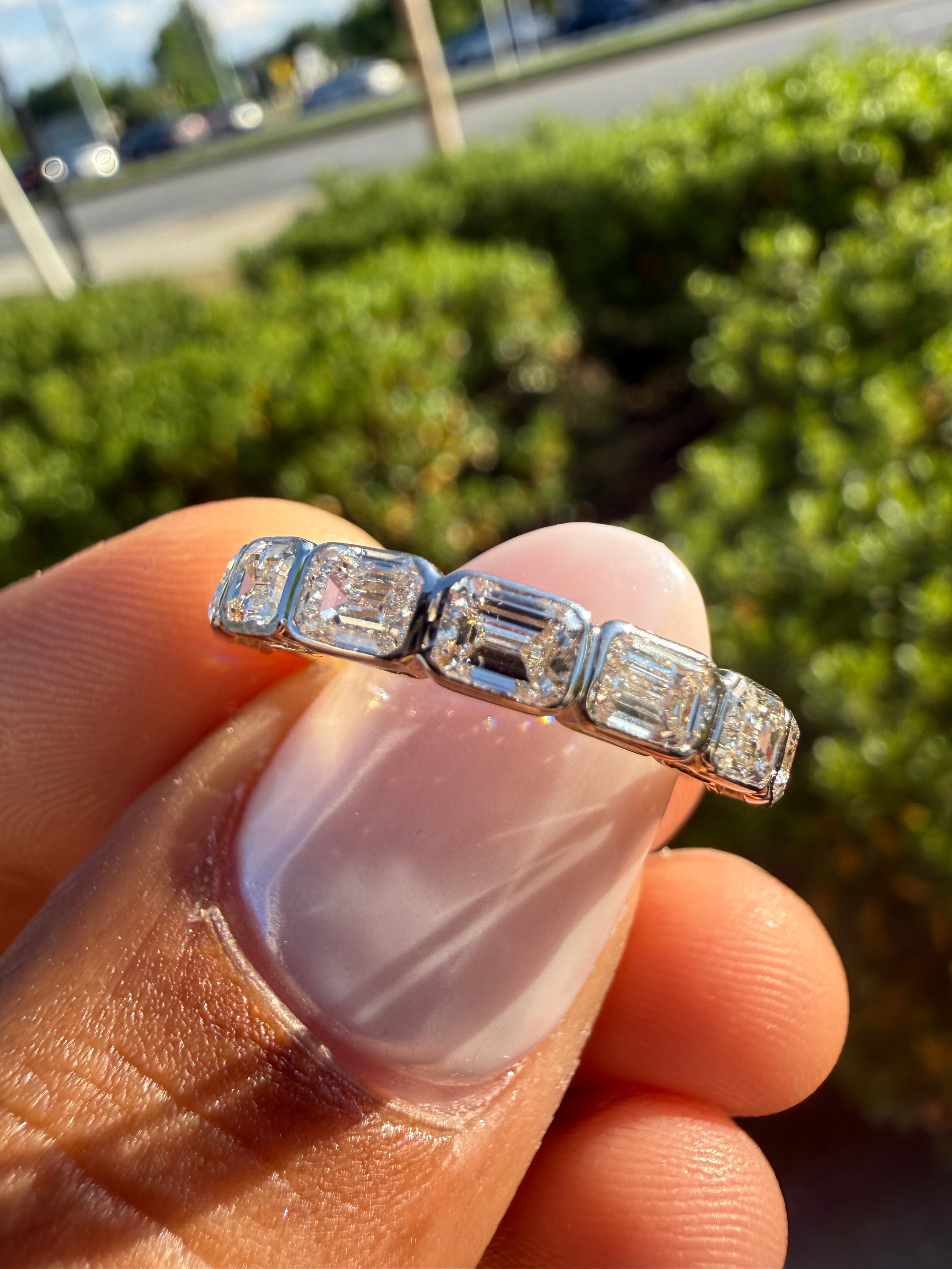 3 carat emerald cut rose gold special cut ring VVS stone with special cut on side stone fancy highly handcrafted in grown diamond 14k gold ( made in gold )