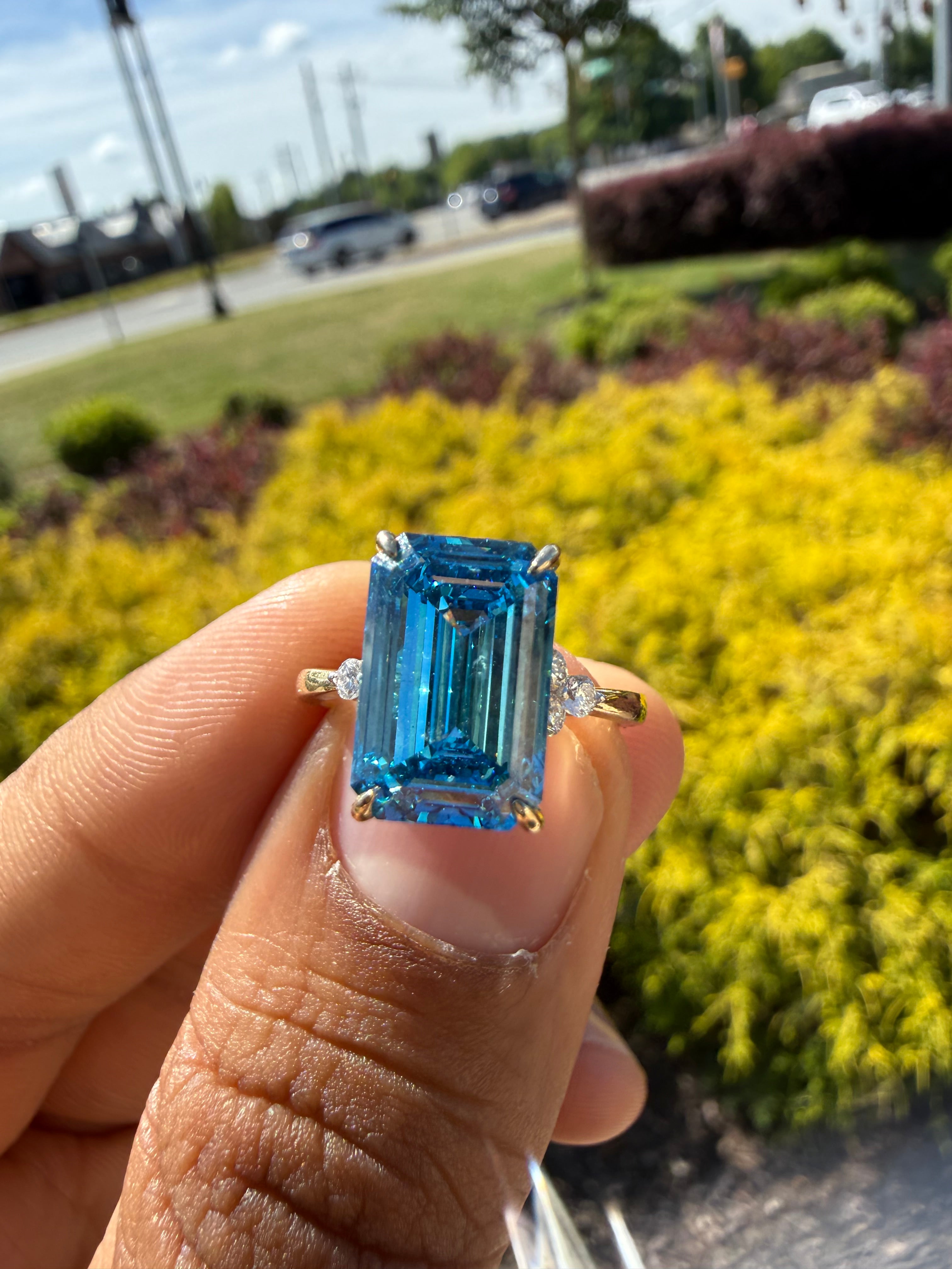 5.23 carat fancy blue igi certified stone Vs certified stonehandcrafted in color high cut with fancy blue stone in  ring handcrafted ring made with 14k gold in grown diamond igi certified