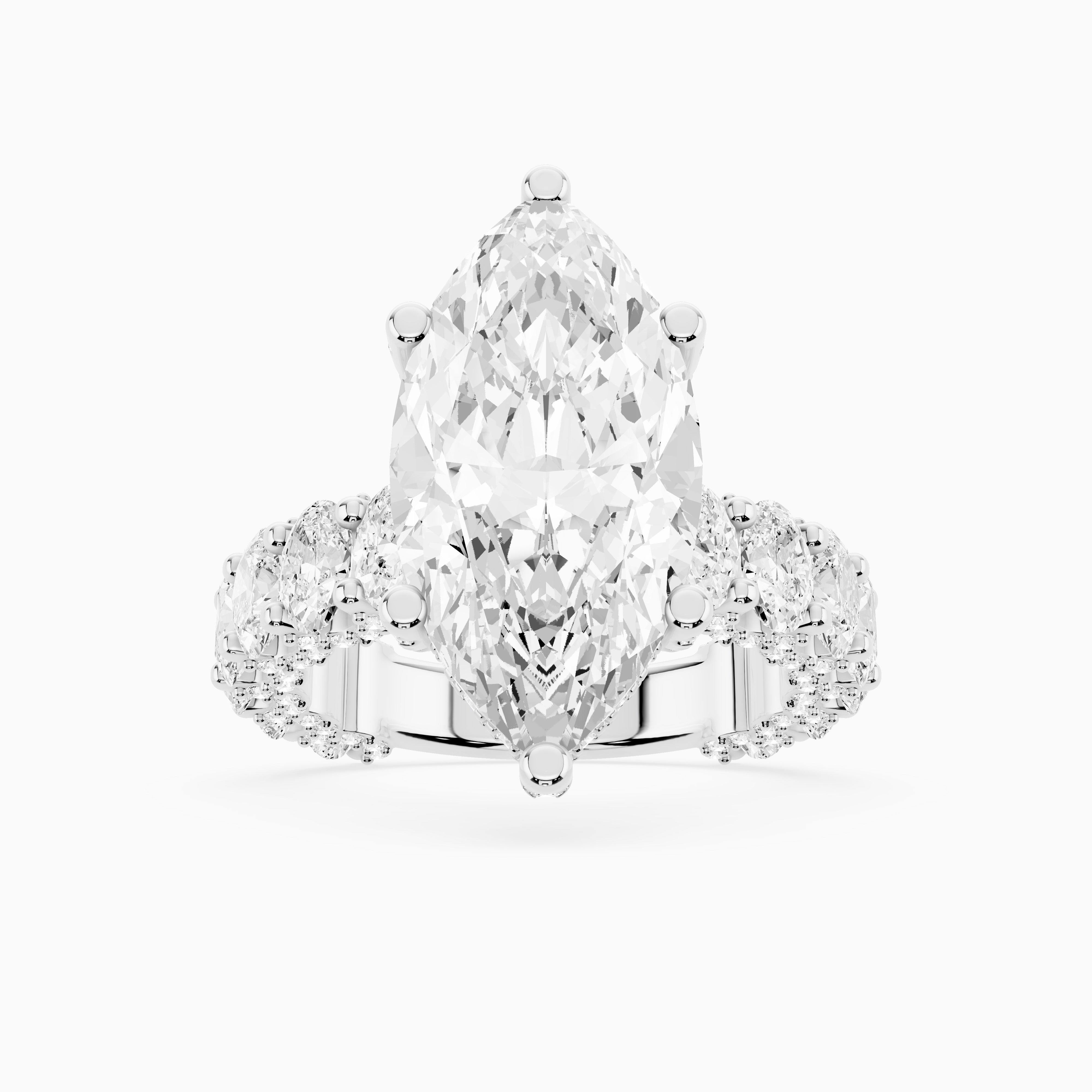 4 carat center stone marquise  shape in EF VS Eye Clean stone IGI certified diamond engagement ring handcrafted made in 14k gold
