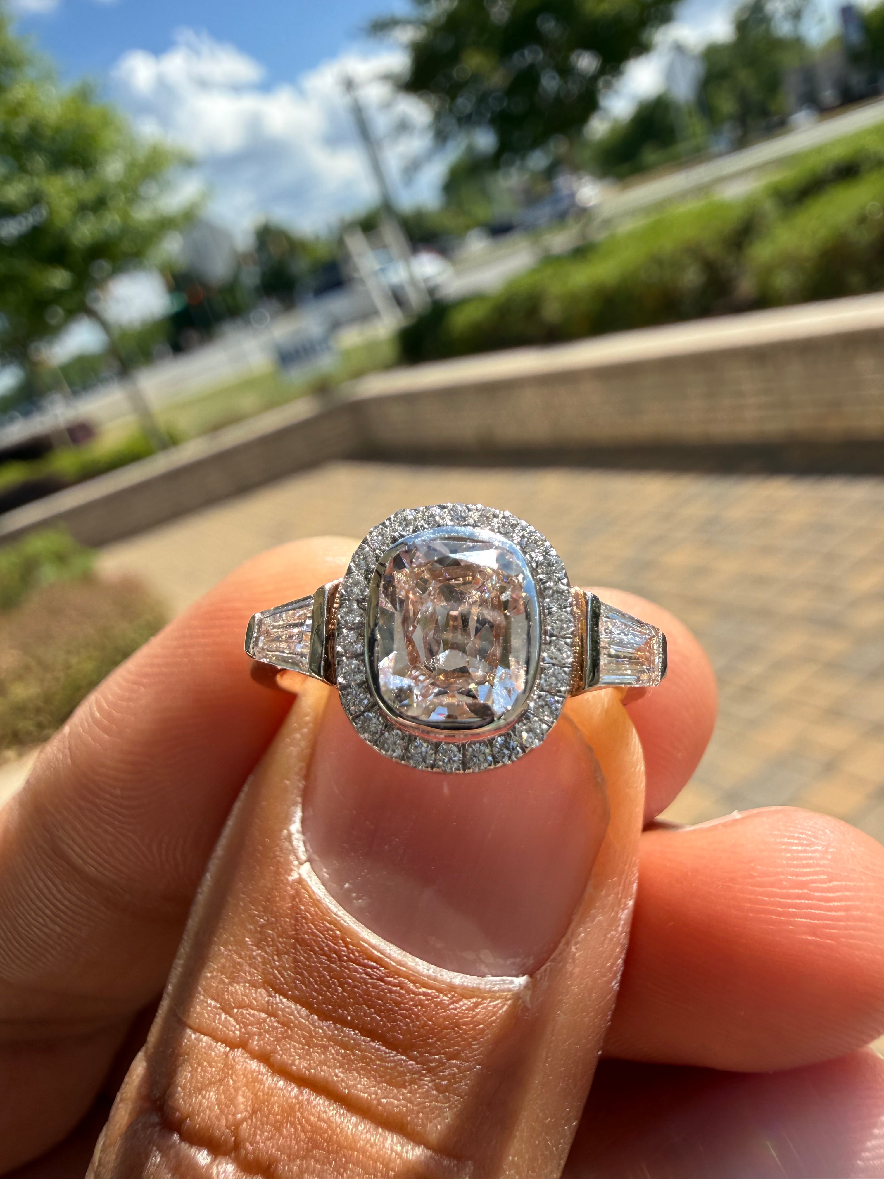 2 carat old mine cut E vs 1 IGI certified made with special cut on side carat handcrafted in grown diamond 14k gold
