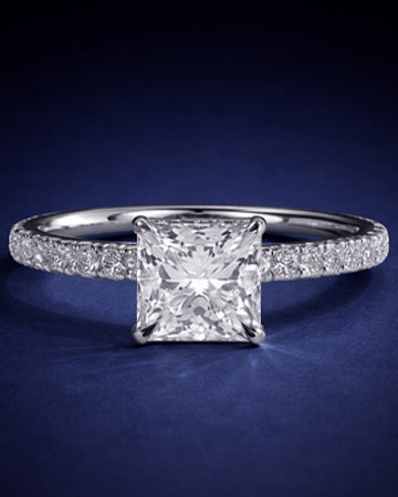 Princess cut 4 carat VVS center stone engagement ring made with 14k gold lab grown diamond IGI certified