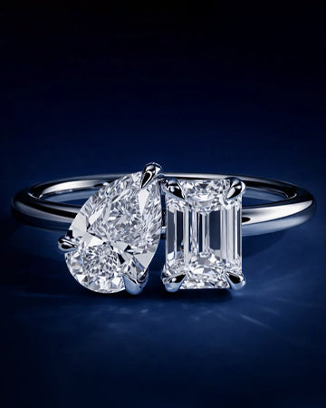 4 carat carat Ring made with 14k white gold 2 carat pear &2 carat emerald , labgrown diamond E vs1 igi certified