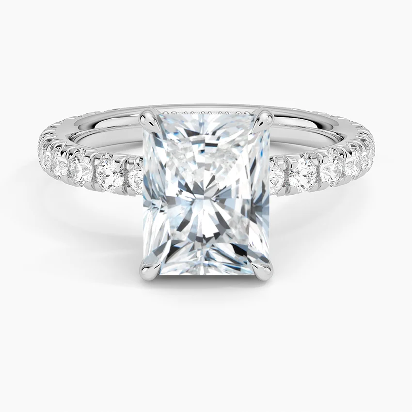 3 carat radiant center stone igi certified EF VS1 engagement with diamond on hallow handcrafted  ring handcrafted in 14k gold