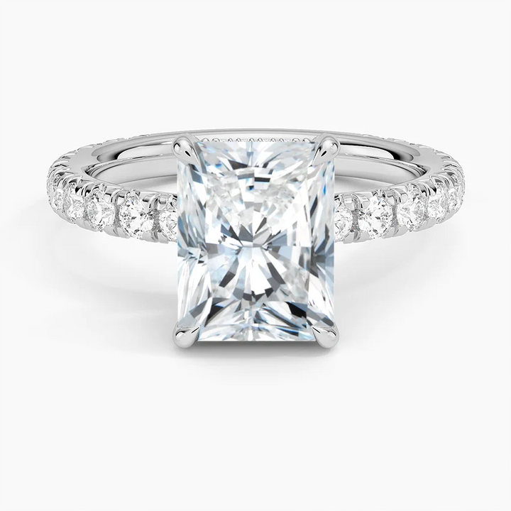 3 carat radiant center stone igi certified EF VS1 engagement with diamond on hallow handcrafted  ring handcrafted in 14k gold