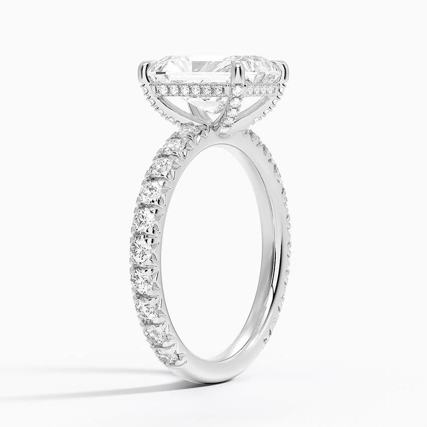 3 carat radiant center stone igi certified EF VS1 engagement with diamond on hallow handcrafted  ring handcrafted in 14k gold