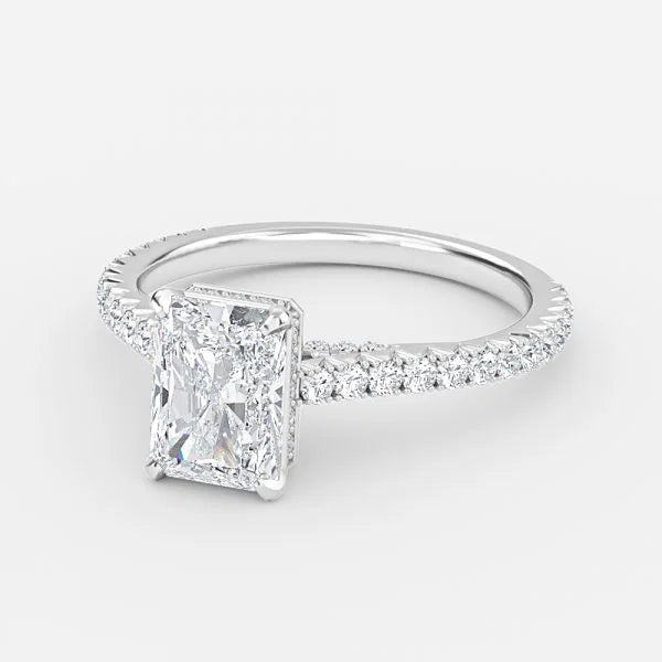 5 carat center stone radiant cut EF VS IGI certified lab grown diamond engagement ring made in 14k gold , select white gold or yellow gold