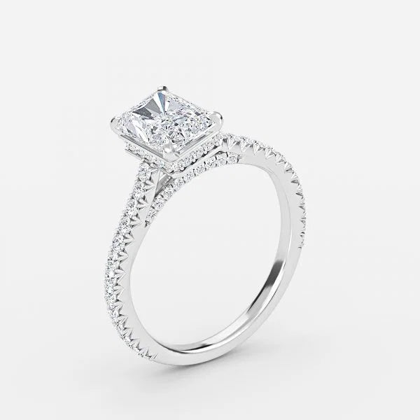 5 carat center stone radiant cut EF VS IGI certified lab grown diamond engagement ring made in 14k gold , select white gold or yellow gold