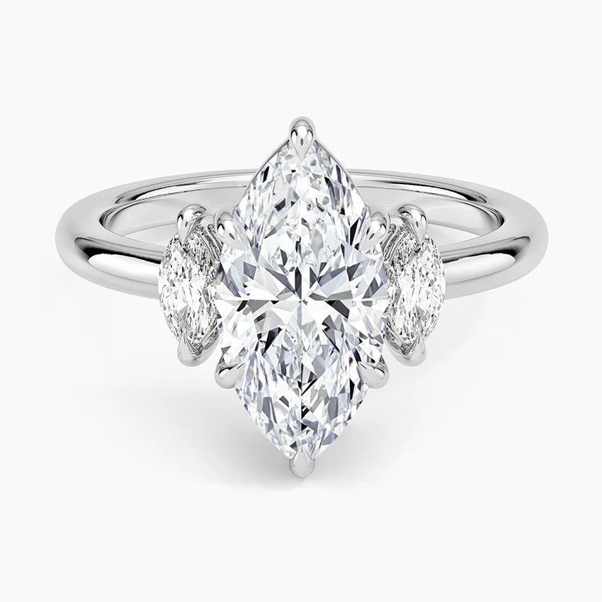 3 carat center stone marquis shape in EF VS Eye Clean stone IGI certified diamond engagement ring handcrafted made in 14k gold
