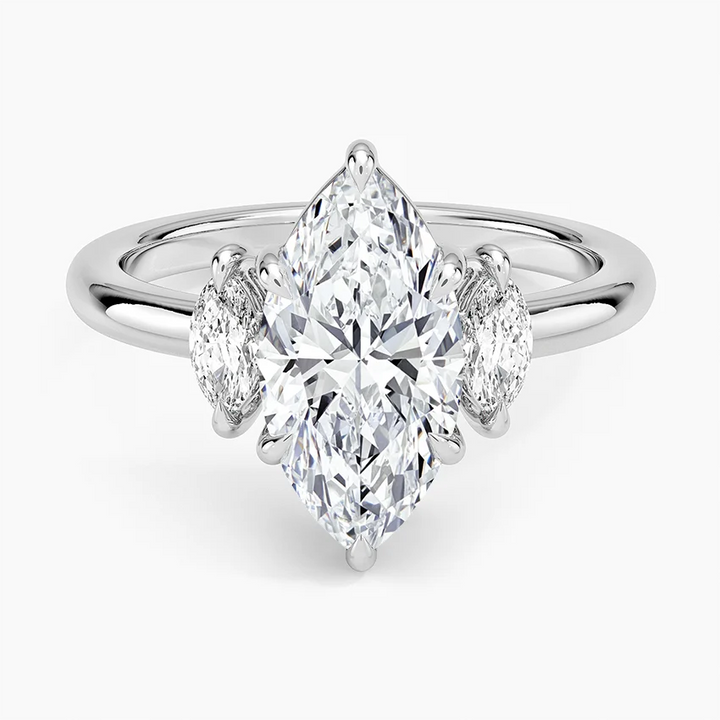 3 carat center stone marquis shape in EF VS Eye Clean stone IGI certified diamond engagement ring handcrafted made in 14k gold