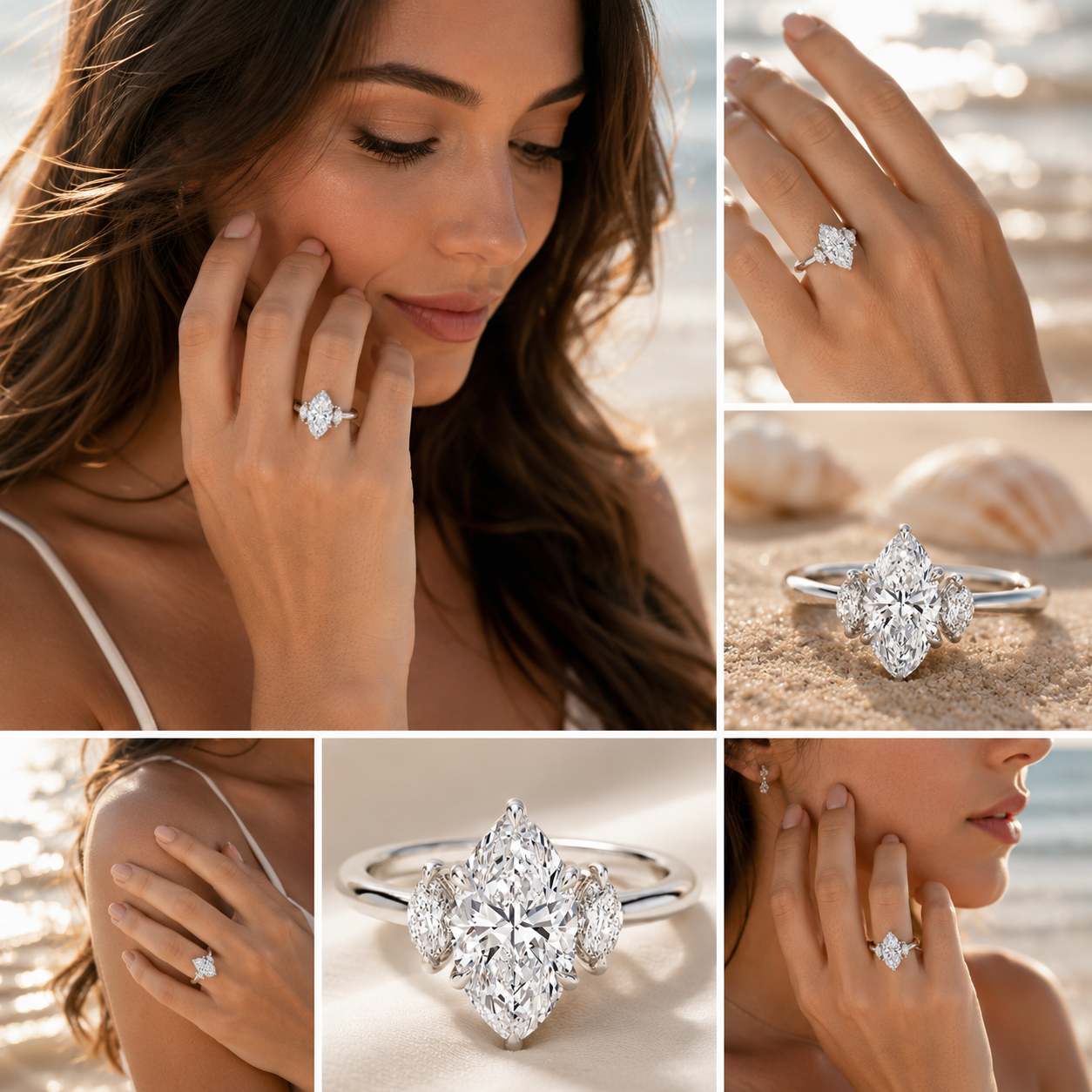 3 carat center stone marquis shape in EF VS Eye Clean stone IGI certified diamond engagement ring handcrafted made in 14k gold