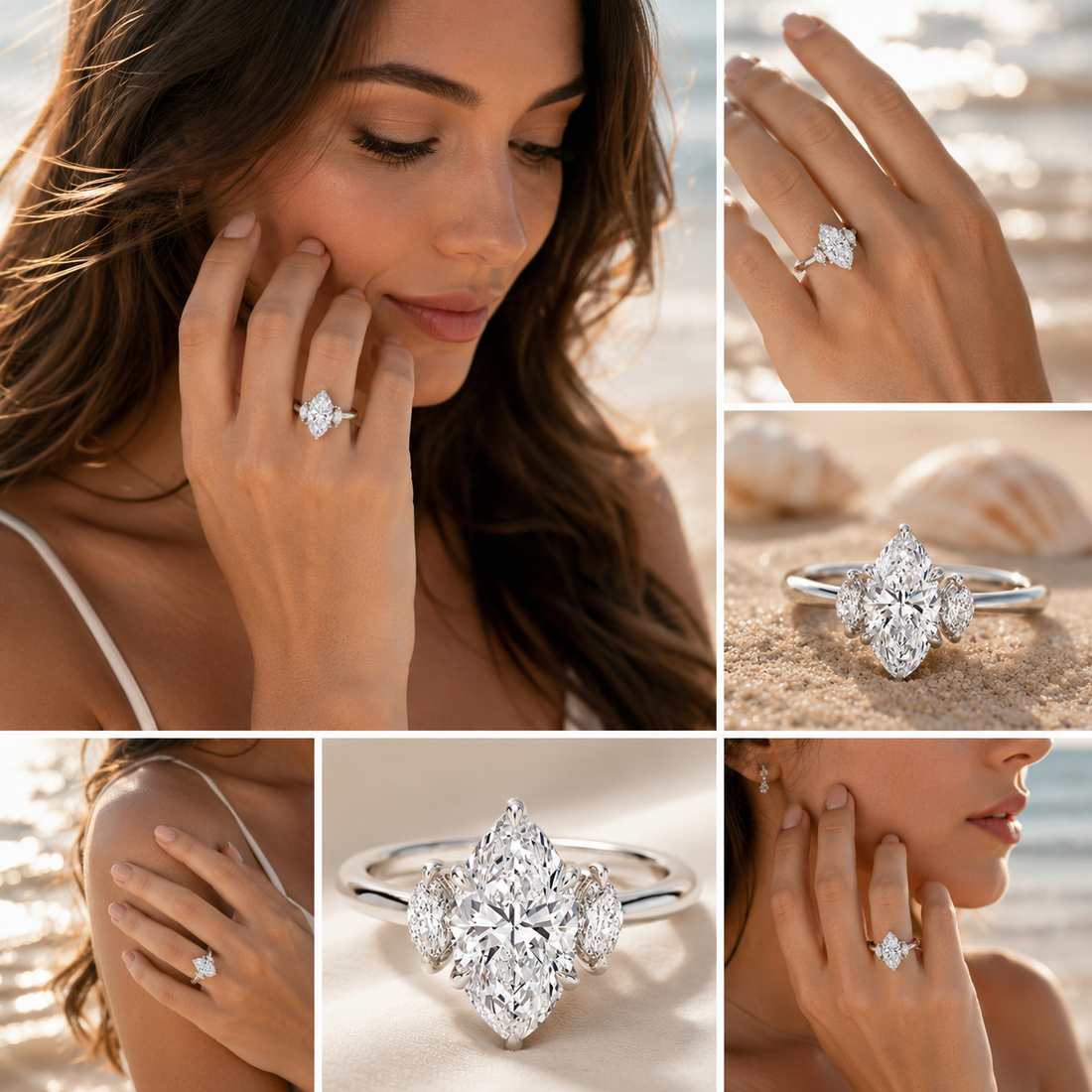 3 carat center stone marquis shape in EF VS Eye Clean stone IGI certified diamond engagement ring handcrafted made in 14k gold