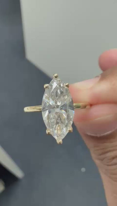 5 carat marquis cut Ring  E vs 1 handcrafted ring made with 14k gold in igi certified diamond