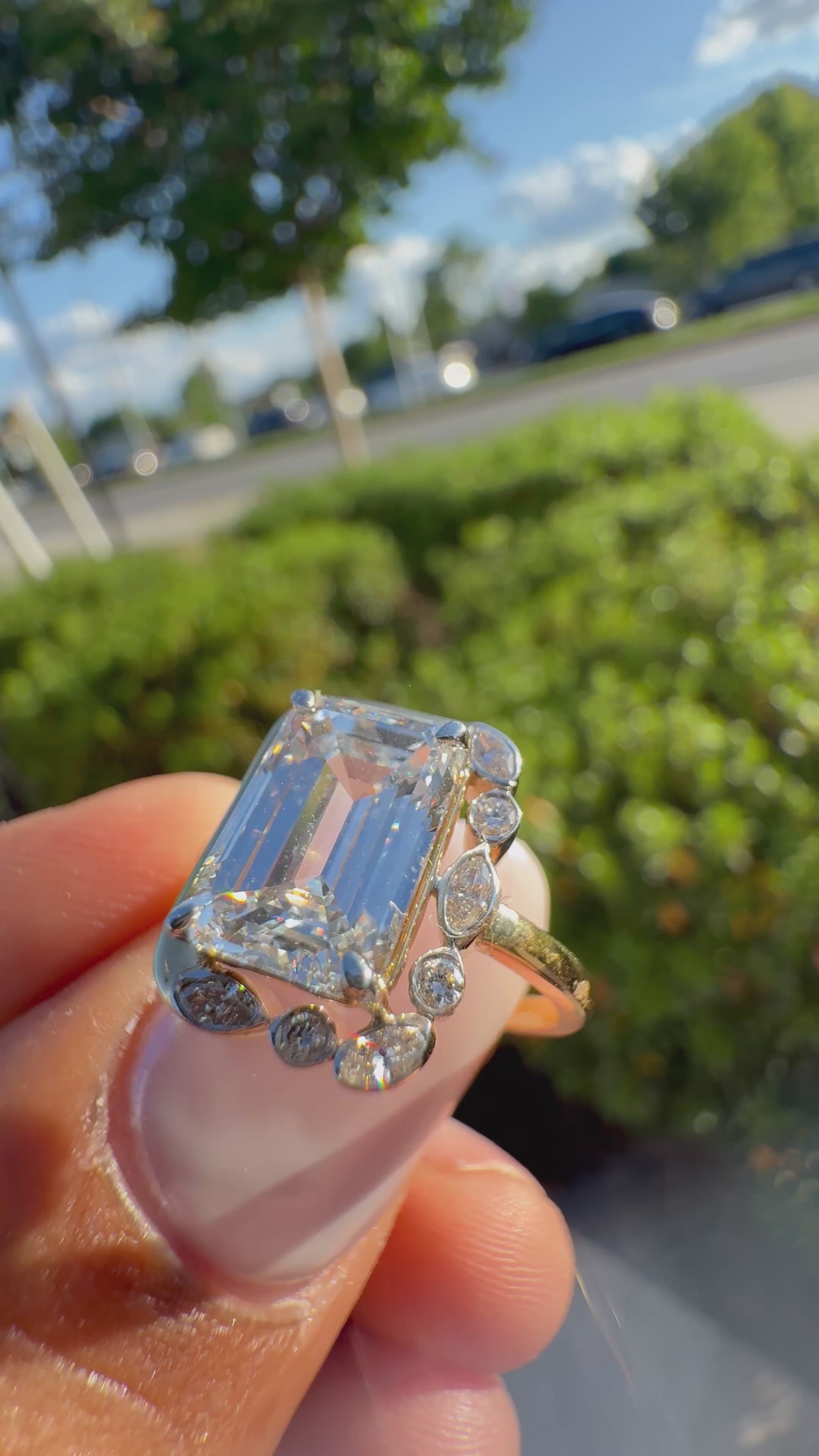 3 carat emerald cut rose gold special cut ring VVS stone with special cut on side stone fancy highly handcrafted in grown diamond 14k gold ( made in gold ) (Copy)