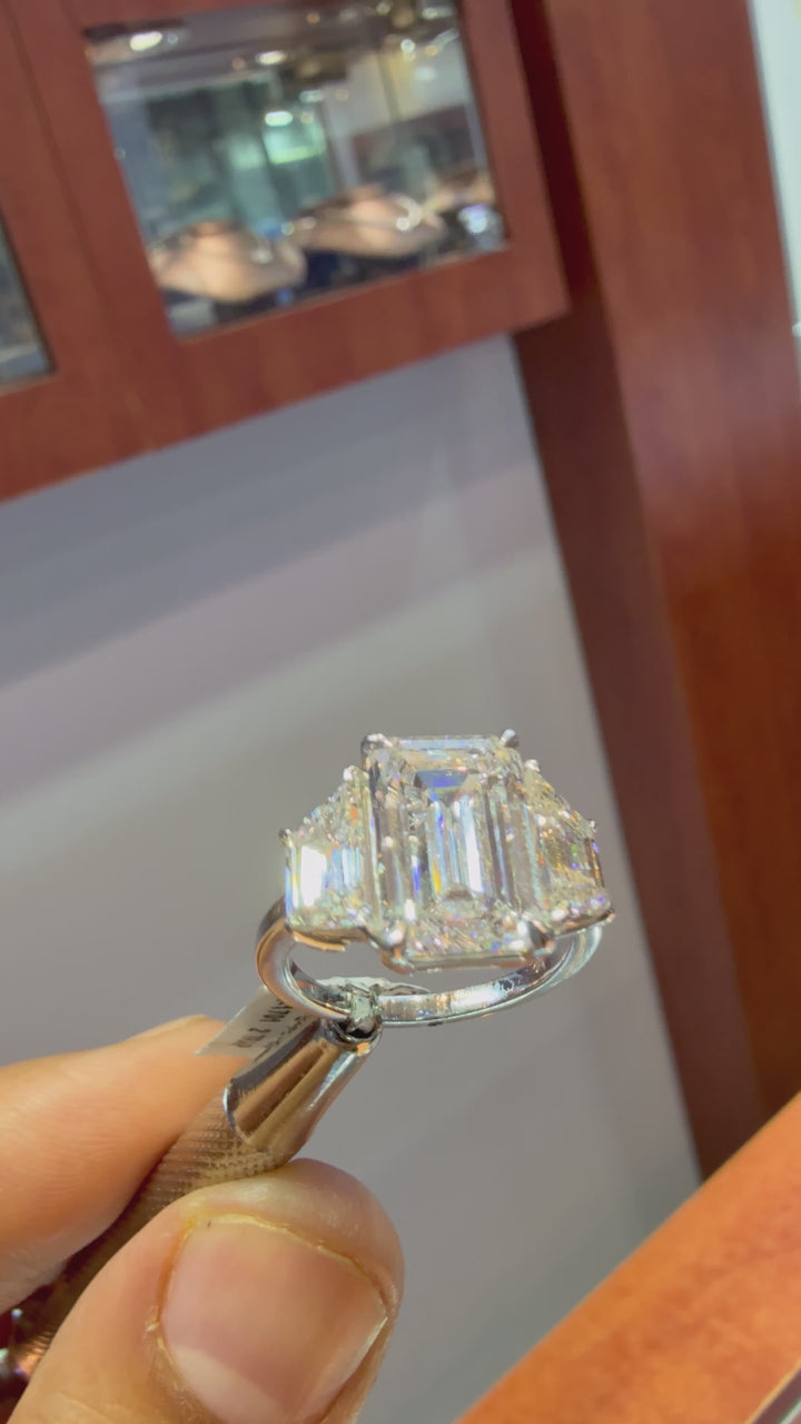 5 carat E vs emerald cut Ring handcrafted with 14k White gold made with special cut tapper bugget handcrafted with igi certified  lab-grown diamond
