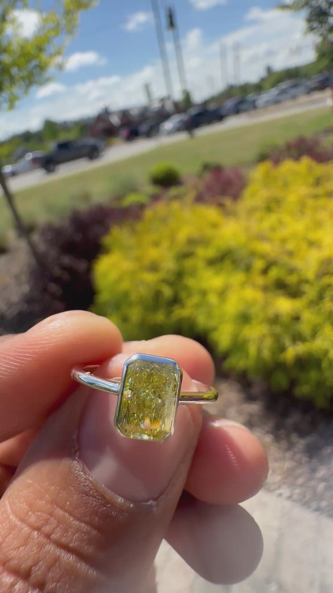 1.30 carat  fancy yellow emerald cut vs ring in fancy vivid yellow igi certified stone handcrafted in color high cut with  handcrafted ring made with 14k gold in grown diamond igi certified