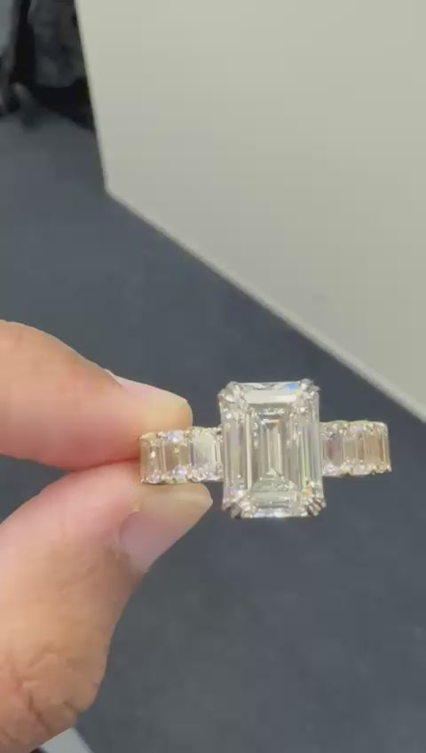 Emerald Cut Ring handcrafted in Gold with emerald cut Side Stone with timeless craftsmanship