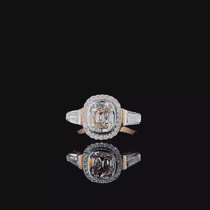 Rose Gold old mine cut 2 carat Ring , Handcrafted with Bugget stone