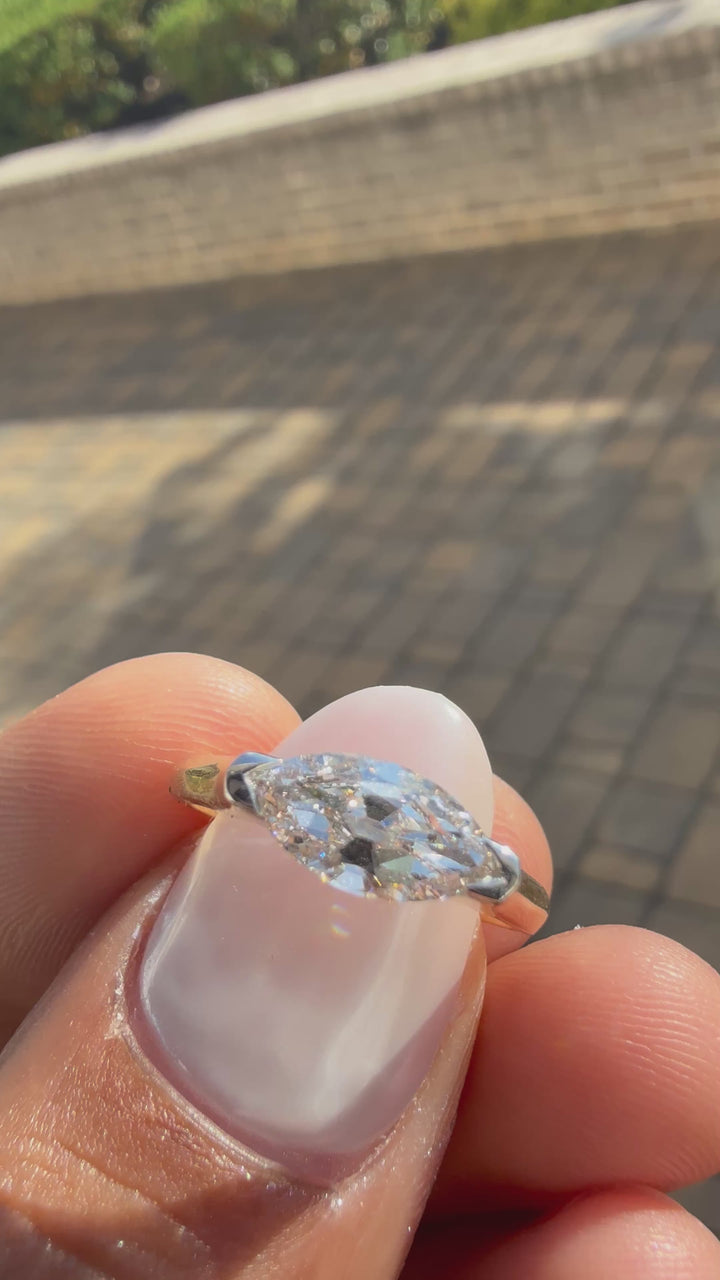 2 carat elongated oval special cut ring cut E vs IGI certified  stone with special cut on side stone highly handcrafted in grown diamond 14k gold