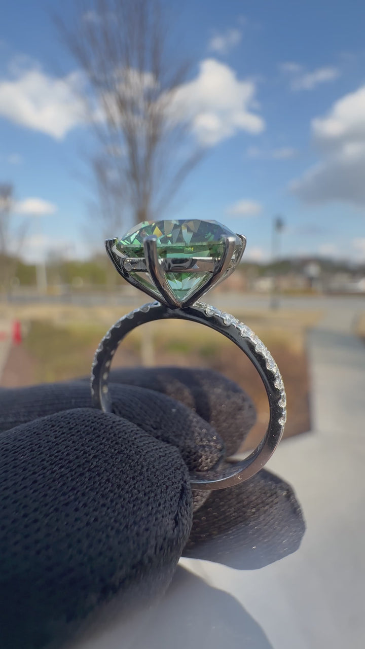 5 carat fancy green round Diamond ring handcrafted in  14k gold with highest color grade in diamond igi certified