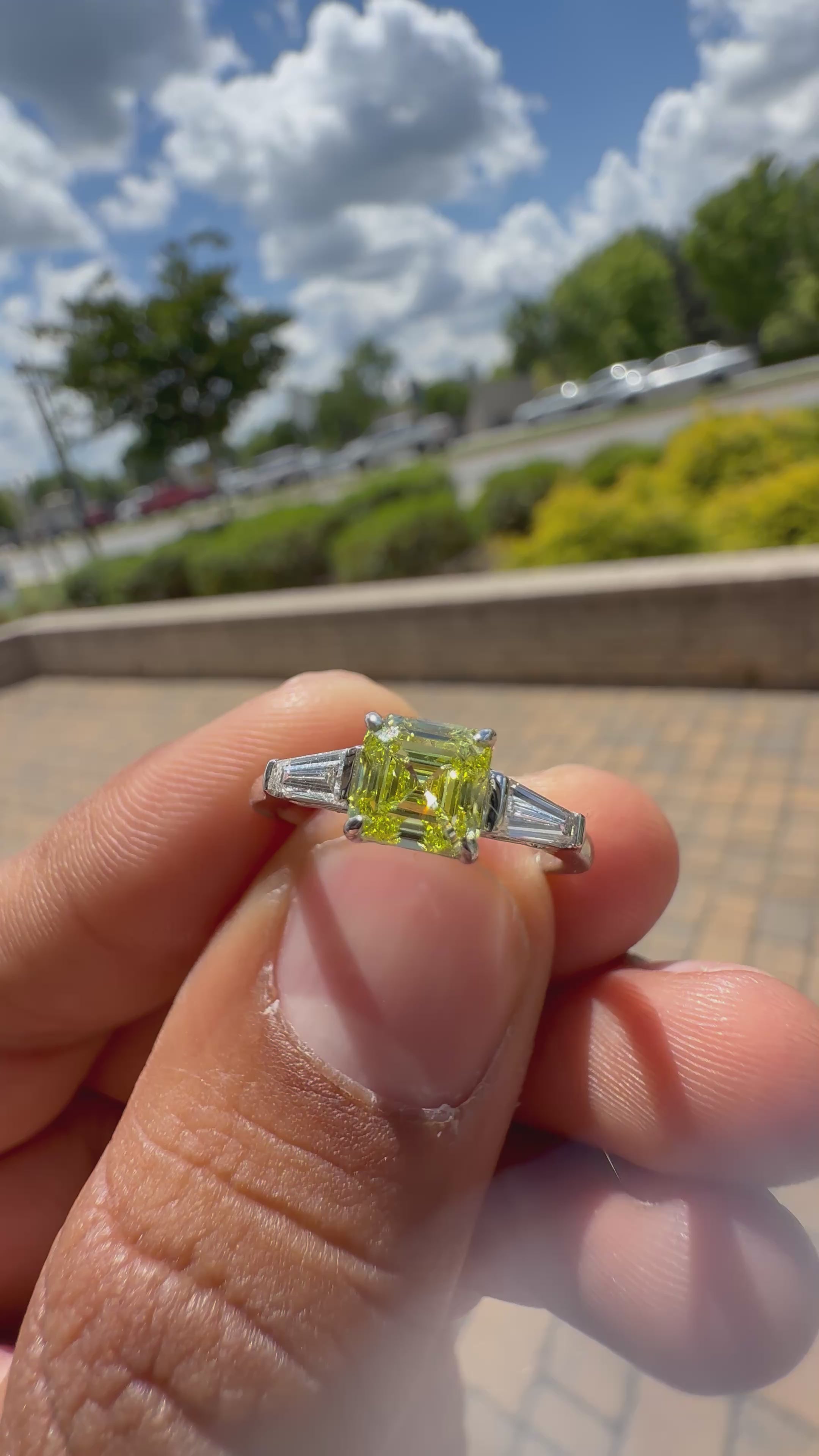1.30 carat  fancy yellow emerald cut vs ring in fancy vivid yellow igi certified stone handcrafted in color high cut with  handcrafted ring made with 14k gold in grown diamond igi certified