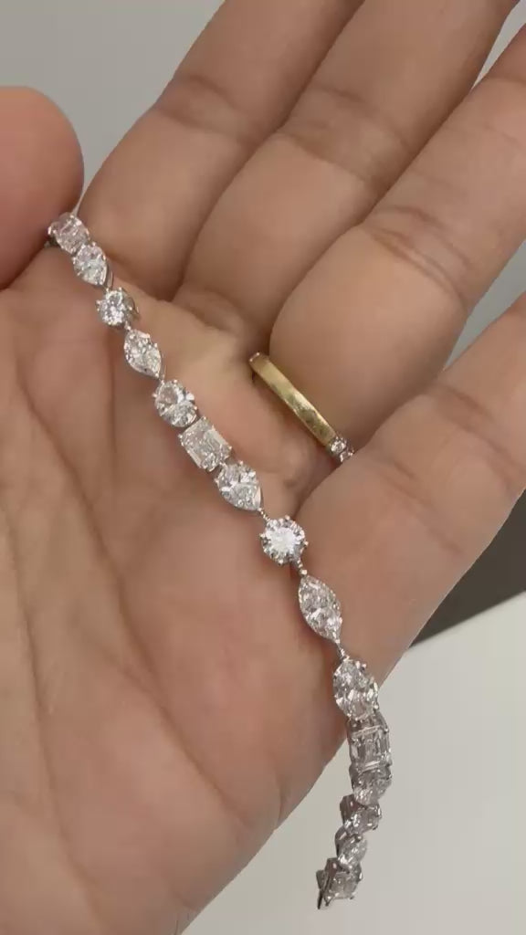 Fancy shape bracelet 10 carats diamond made with 14k white gold and yellow gold option handcrafted  with vvs lab grown diamond