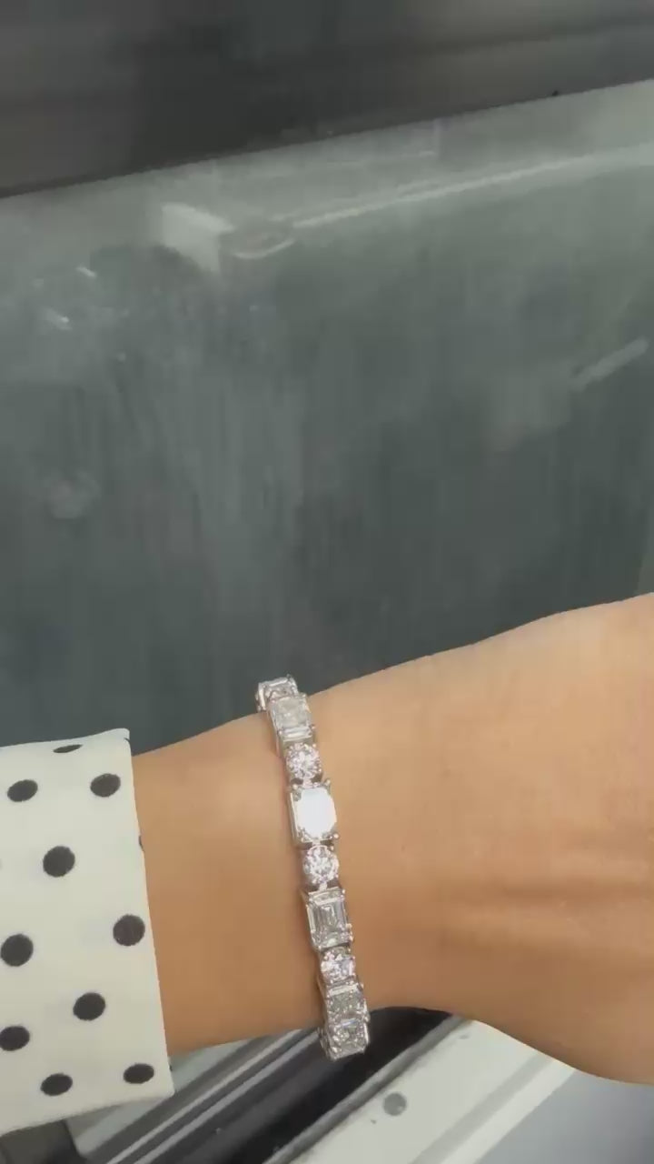 10 carat fancy shapes VVS stone  bracelet handcrafted in grown diamond with Highest color E made in 14k white gold