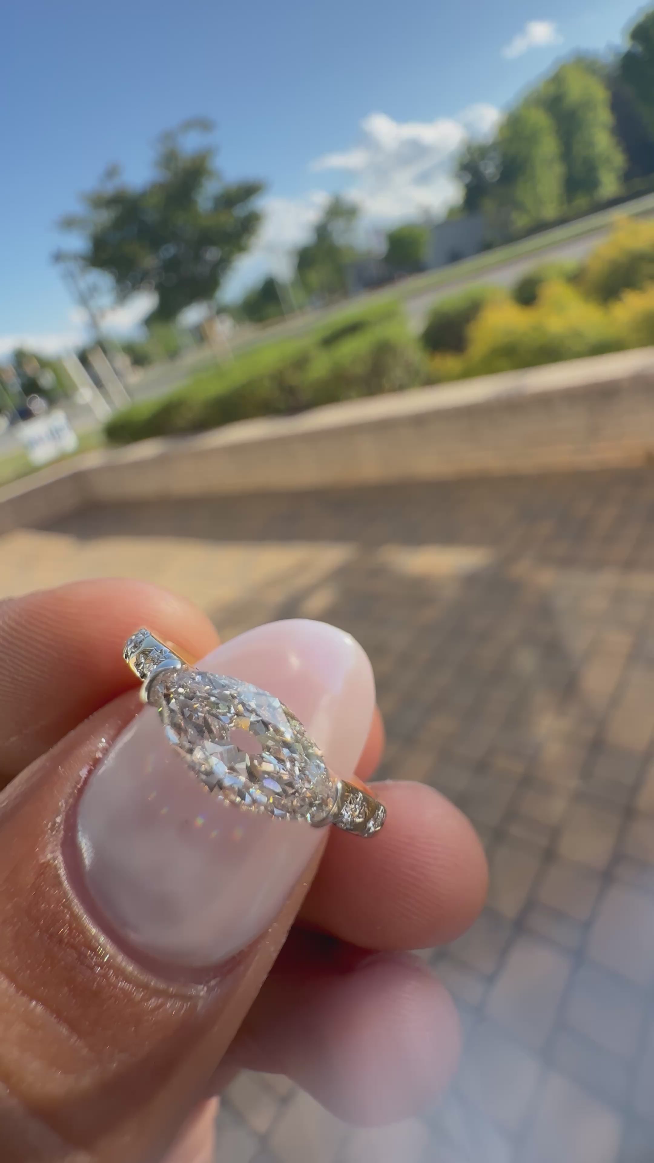 2 carat elongated oval special cut ring cut E vs IGI certified  stone with special cut on side stone highly handcrafted in grown diamond 14k gold
