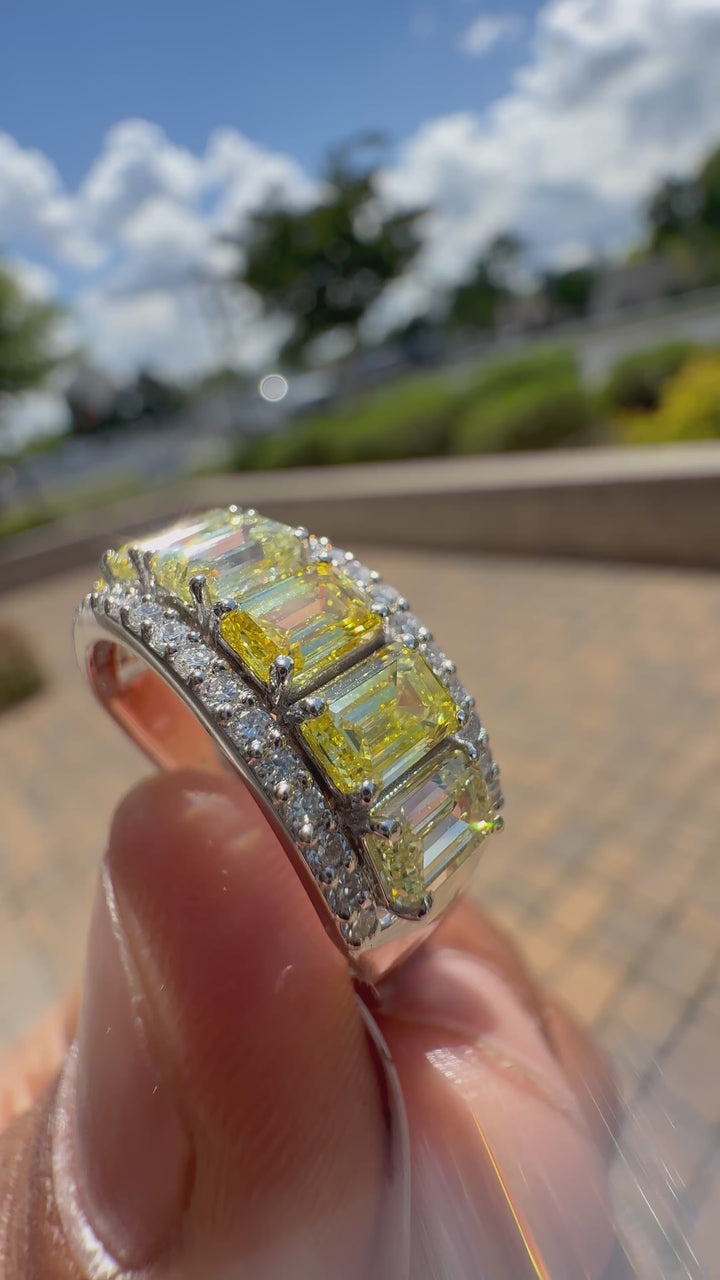 4 carat emerald cut fancy light yellow made with special cut on side carat handcrafted in grown diamond 14k gold