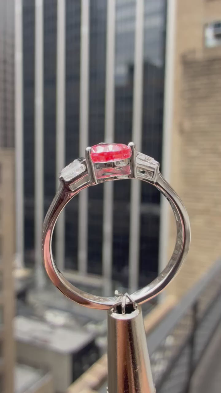Fancy Red Pear 2 carat Ring, handcrafted with specialized cut side stones made with 14k gold with VVS clarity and IGI certified labgrown diamond highest color