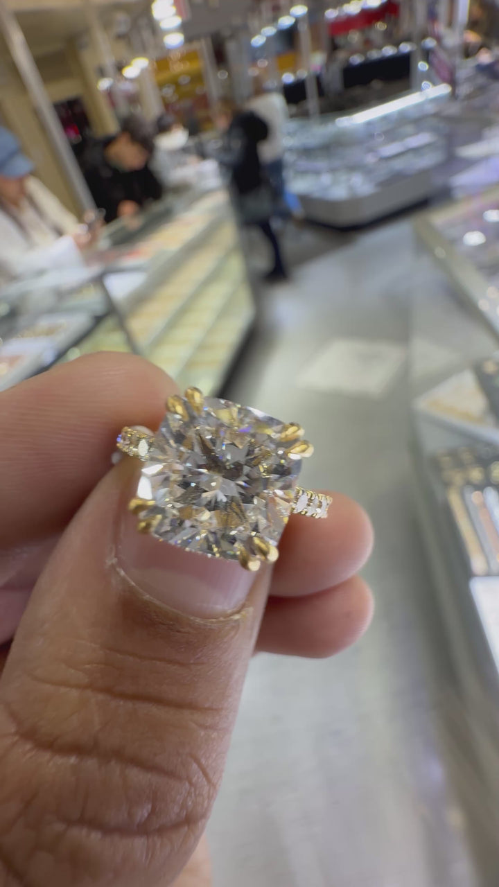 5 carat cushion  VVS Ring made with 14k gold with diamond band handcrafted , IgI certified VVS lab -grown highest color grade