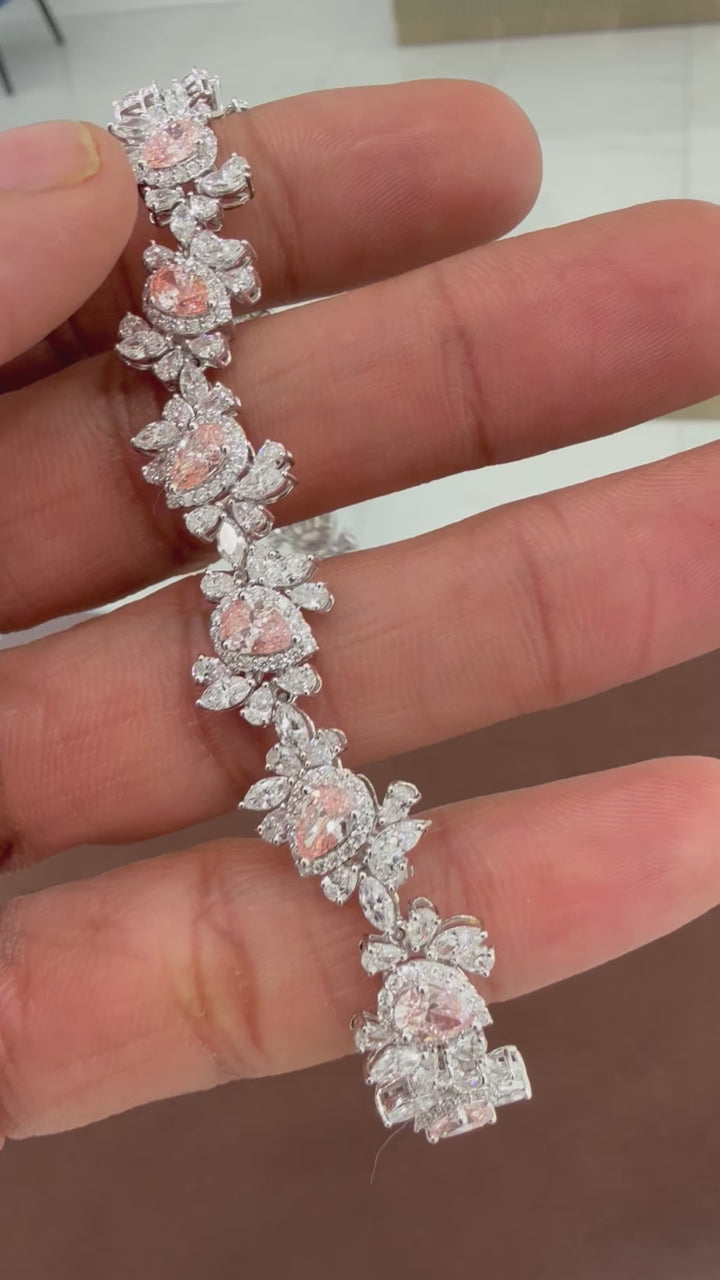 30 carat fancy pink shape braclet made in pink stone handcrafted with VVS grown stone made in 14k gold