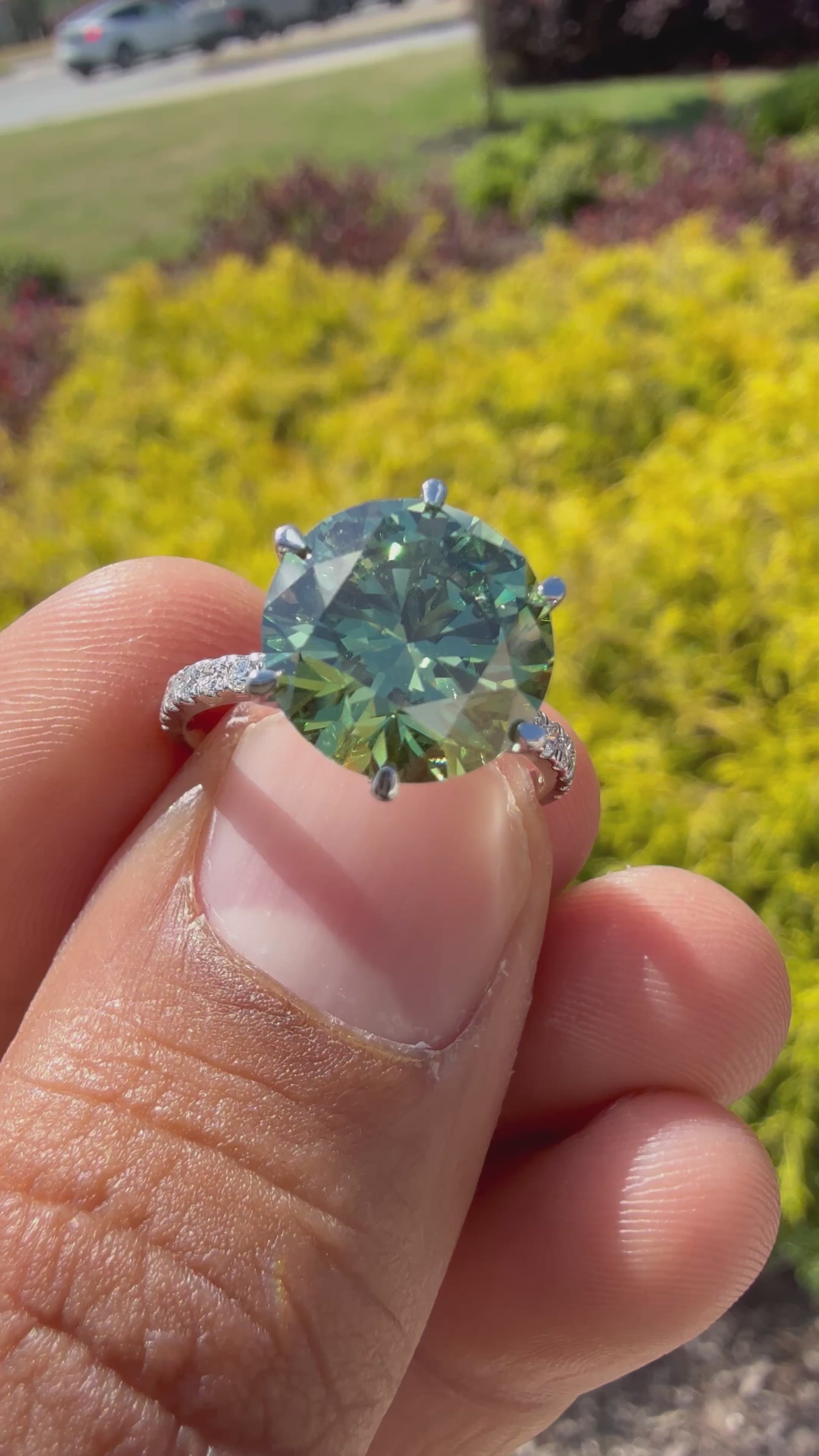 5.3 carat fancy green ring  handcrafted ring made with 14k gold in grown diamond