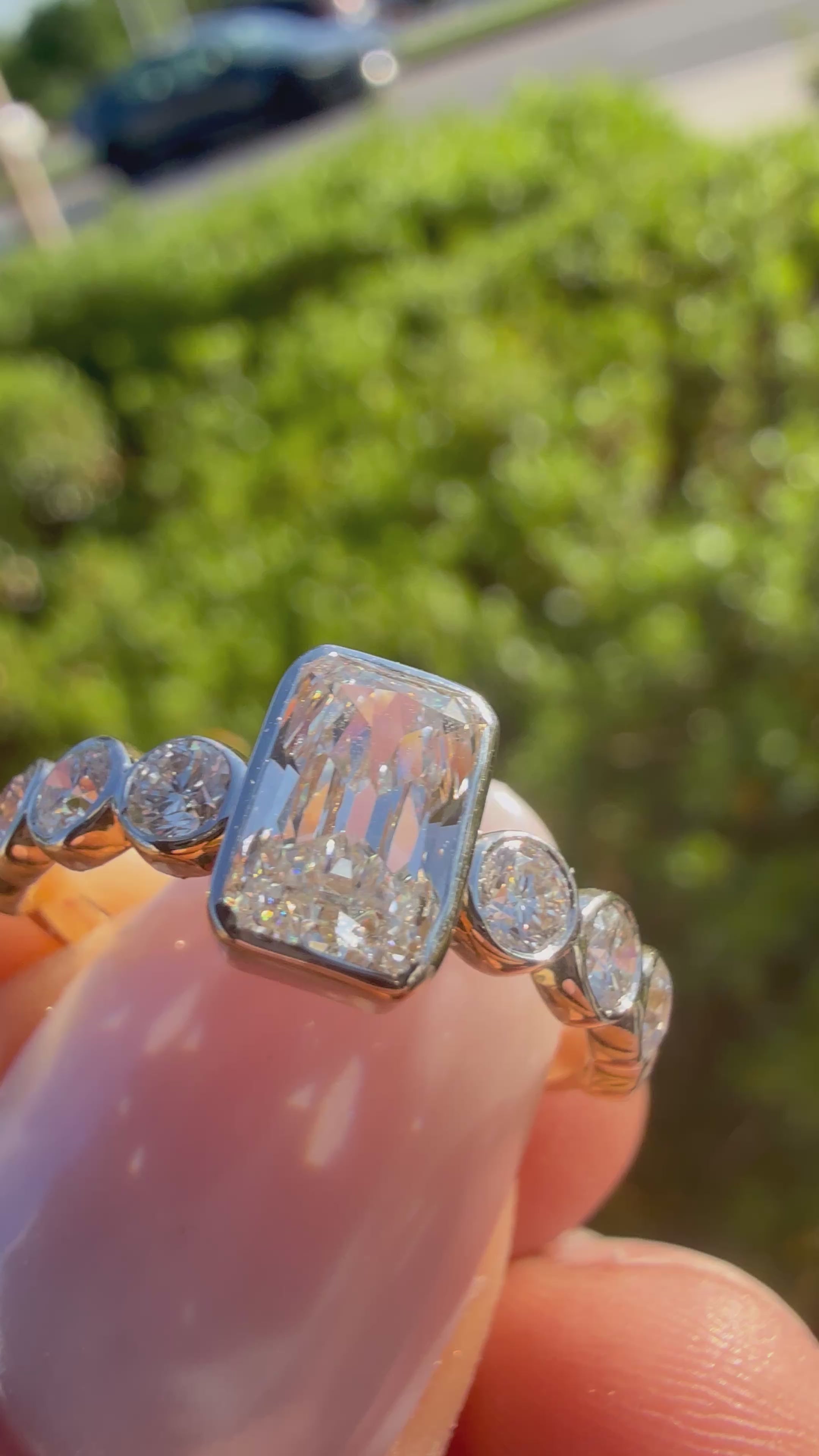 2 carat radiant cut special cut ring cut E vs IGI certified  stone with special cut on side stone highly handcrafted in grown diamond 14k gold ( made in gold )